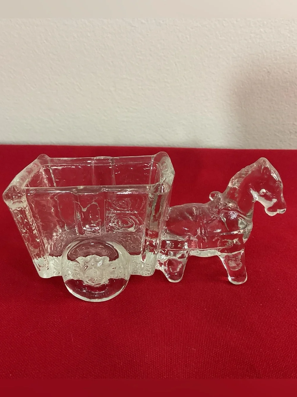 Vintage K.R. Haley Knox Glass Horse & Cart Clear Glass Candy Nut Trinket Dish
